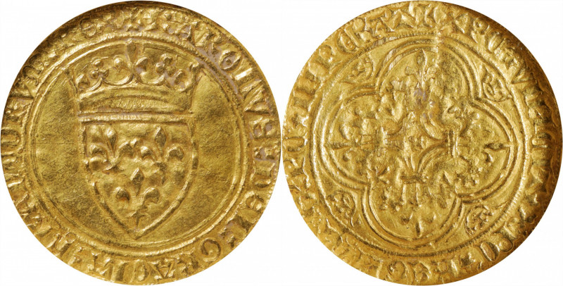 FRANCE. Ecu d'Or, ND (1380-1422). Charles VI. NGC AU-55.

Fr-291; Dup-369. Obv...