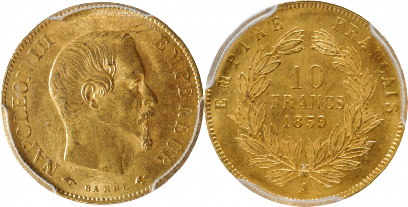 FRANCE. 10 Francs, 1859-A. Paris Mint. Napoleon III. PCGS MS-64.

Fr-576a; KM-...