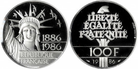 FRANCE. Platinum 100 Francs, 1986. Paris Mint. CHOICE PROOF.

Fr-602a; KM-960c; Gad-901. APW: 0.6424 oz. Struck to mark the 100th anniversary of the...