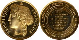 FRANCE. Public Education Ministry Award Gold Medal, 1879. NGC MS-62.

By Vauthier Galle. Diameter: 46 mm. Weight: 71.35 gms. Obverse: Head of Ceres ...