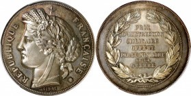 FRANCE. Military Instruction Silver Award Medal, ND (late 19th Century). PCGS SPECIMEN-65.

By Oudine. Diameter: 50mm. Obverse: Head of Ceres/Marian...