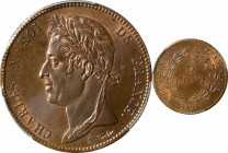FRENCH COLONIES. 5 Centimes, 1825-A. Paris Mint. Charles X. PCGS MS-66 Brown.

KM-10.1; Lec-298. Rich with sheeny luster and vivid red accents aroun...