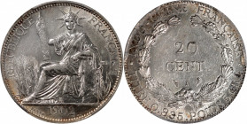 FRENCH INDO-CHINA. 20 Centimes, 1902-A. Paris Mint. PCGS AU-55.

KM-10; Lec-205. Displaying a brilliant and alluring luster, this charming minor giv...