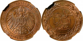 GERMAN EAST AFRICA. Pesa, 1890. Berlin Mint. Wilhelm II. NGC MS-65 Brown.

KM-1. This charming colonial issue displays some pinwheel luster beneath ...