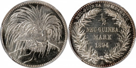 GERMAN NEW GUINEA. 1/2 Mark, 1894-A. Berlin Mint. PCGS PROOF-63.

KM-4; J-704. This SCARCE proof offering presents a choice overall appearance with ...