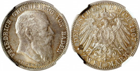 GERMANY. Baden. 2 Mark, 1907. Stuttgart Mint. Frederick I. NGC MS-65.

KM-278; J-36. Mintage: 60,000. Struck to commemorate the death of Friedrich I...