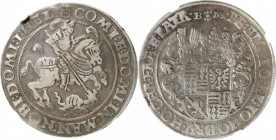 GERMANY. Mansfeld-Friedeburg. Taler, 1582. Eisleben Mint. Peter Ernst I, Bruno II, Johann Albrecht, Johann Hoyer III, & Hoyer Christoph. NGC FINE-15....
