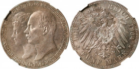 GERMANY. Mecklenburg-Schwerin. 5 Mark, 1904-A. Berlin Mint. Friedrich Franz IV. NGC MS-64.

KM-334; J-87. Mintage: 40,000. Commemorating the marriag...