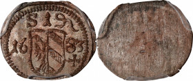 GERMANY. Nurnberg. Pfennig, 1683. PCGS MS-63.

KM-193. A crisply struck and very well preserved tiny uniface Pfennig, with a small hole as is usual ...