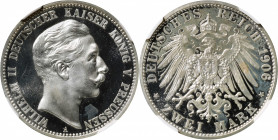 GERMANY. Prussia. 2 Mark, 1906-A. Berlin Mint. Wilhelm II. NGC PROOF-64 Ultra Cameo.

KM-522; J-102. Mintage: 85. A flashy and attractive Proof, wit...