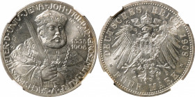 GERMANY. Saxe-Weimar-Eisenach. 5 Mark, 1908-A. Berlin Mint. NGC MS-65.

KM-220; J-161. Commemorating the 350th anniversary of the University of Jena...