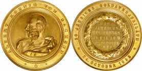 GERMANY. Saxony. Albert's 50th Year of Military Service & 20th Year of Reign Gilt Bronze Medal, 1893. W. Mayer's Mint in Stuttgart. NGC MS-64.

Mari...