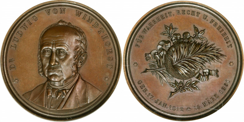 GERMANY. Empire. Death of Ludwig Windthorst Bronze Medal, 1891. W. Mayer's Mint ...