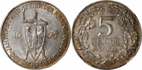 GERMANY. Weimar Republic. 5 Mark, 1925-F. Stuttgart Mint. NGC MS-61.

KM-47; J-322. 1000th anniversary of the annexation of the Rhineland to Germany...