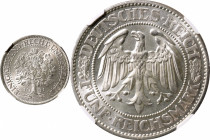 GERMANY. Weimar Republic. 5 Mark, 1931-F. Stuttgart Mint. NGC MS-65.

KM-56; J-331. Oak Tree type. A true Gem, this specimen is fully white and drip...