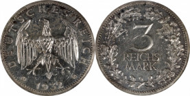 GERMANY. Weimar Republic. 3 Mark, 1932-G. Karlsruhe Mint. PCGS PROOF-61.

KM-74; J-349. Quite SCARCE in proof, this specimen exhibits a great deal o...