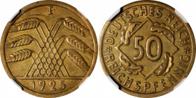 GERMANY. Weimar Republic. 50 Pfennig, 1925-E. Muldenhutten Mint. NGC MS-61.

KM-41. A SCARCE coin in any grade, more so in this state of preservatio...