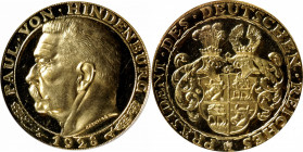 GERMANY. Weimar Republic. Hindenburg Gold Medallic 20 Mark, 1928. Bernhart Issue. ICG PROOF-66 Cameo.

KMX-6. A supremely charming example of a Hind...