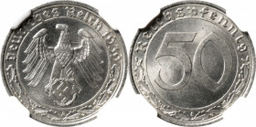 GERMANY. 50 Pfennig, 1939-A. Berlin Mint. NGC MS-65.

KM-95. A well struck example for this last year issue for the type. Fully argent with cartwhee...