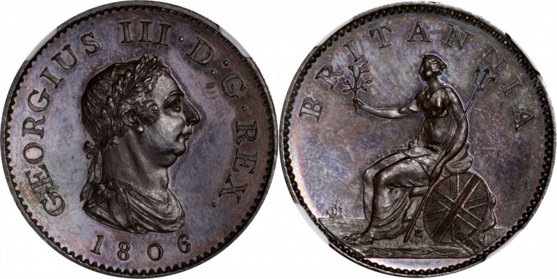 GREAT BRITAIN. Farthing (1/4 Penny), 1806. Soho (Birmingham) Mint. George III. N...