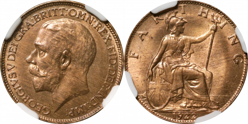 GREAT BRITAIN. Farthing, 1922. London Mint. George V. NGC MS-66 Red Brown.

S-...