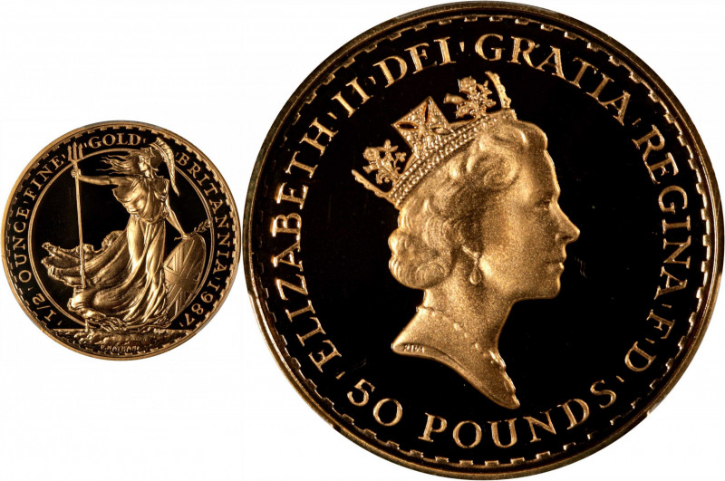 GREAT BRITAIN. 50 Pounds, 1987. Llantrisant Mint. Elizabeth II. PCGS PROOF-69 De...