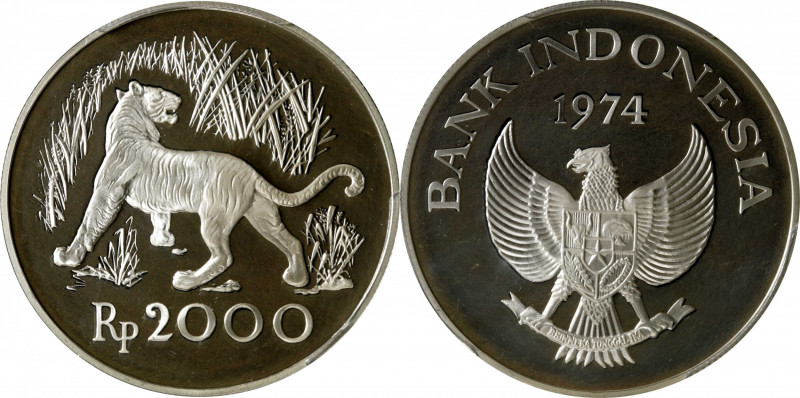 INDONESIA. 2000 Rupiah, 1974. PCGS PROOF-68 Deep Cameo.

KM-39a. Wildlife Cons...