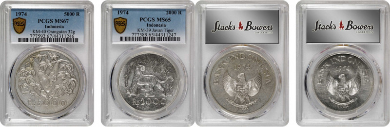 INDONESIA. Duo of Silver Issues (2 Pieces), 1974. Both PCGS Certified.

1) 500...