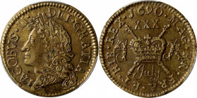 IRELAND. Gun Money 1/2 Crown, 1690 (July). Limerick Mint. James II. PCGS AU-55.

S-6580e; KM-101. An attractive example of the "gun money" type, so-...