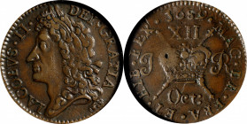 IRELAND. Brass Gun Money Shilling, 1689 (Oct). Dublin Mint. James II. NGC VF-30.

S-6581D (old S-6581E); KM-94. A very handsome example that offers ...