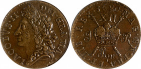 IRELAND. Gun Money Shilling, 1690 (Apr). James II. NGC AU-50.

S-6581K (old S-6581Q); KM-100. A marvelous example that boasts a very firm strike, we...