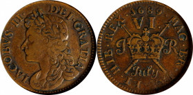 IRELAND. Gun Money 6 Pence, 1689 (July). James II. NGC VF-30.

S-6583; KM-93. A handsome example of the type, this specimen offers a surface that is...