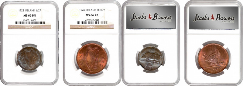 IRELAND. Duo of Copper Issues (2 Pieces), 1928 & 1949. Both NGC Certified.

1)...