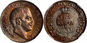 ITALIAN SOMALILAND. Rupia, 1913-R. Rome Mint. Vittorio Emanuele III. NGC MS-61.

KM-6. A boldly struck Rupia with flashy surfaces and bold dark oran...