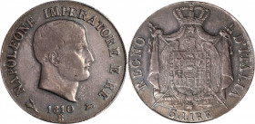 ITALY. 5 Lire, 1810-B. Bologna Mint. Napoleon I. PCGS Genuine--Cleaned, VF Details.

KM-10.3. Raised "E/L" variety. Despite a cleaning and some time...