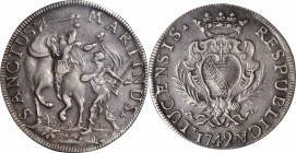 ITALY. Lucca. Scudo, 1749. PCGS EF-45.

Dav-1373; KM-53. A solid example of a less commonly seen crown, this piece displays some handsome dark tone ...