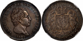 ITALY. Sardinia. 5 Lire, 1827-P. Genoa Mint. Carlo Felice. NGC EF-45.

KM-116.2; Pag-72. A boldly struck coin with honest, even wear, surfaces with ...