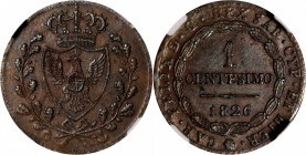 ITALY. Sardinia. Centesimo, 1826-P. Carlo Felice. NGC MS-63 Brown.

KM-125.2; Cud-1042a. The only example appearing in the NGC-graded census. A plea...