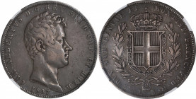 ITALY. Sardinia. 5 Lire, 1837-P. Genoa Mint. Carlo Alberto. NGC VF-35.

KM-130.2. This handsome circulated crown offers up some wholesome luster and...