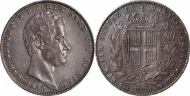 ITALY. Sardinia. 5 Lire, 1849-P. Genoa Mint; mm: anchor. Carlo Alberto. PCGS EF-45.

KM-130. This cinder gray example displays light evidence of rub...