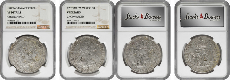 MEXICO. Duo of Chopmarked 8 Reales (2 Pieces), 1786 & 1787. Mexico City Mint. Ch...