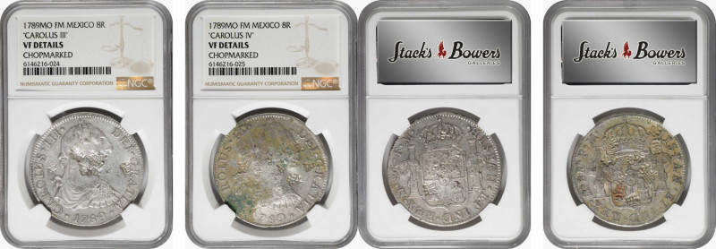 MEXICO. Duo of Chopmarked 8 Reales (2 Pieces), 1789-Mo FM. Mexico City Mint. Bot...