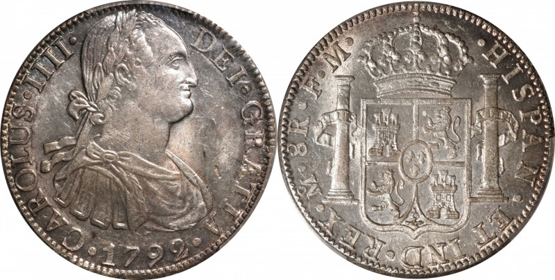 MEXICO. 8 Reales, 1792-Mo FM. Mexico City Mint. Charles IV. PCGS MS-61.

KM-10...