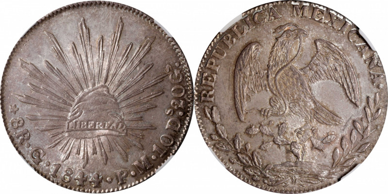 MEXICO. 8 Reales, 1844-Go PM. Guanajuato Mint. NGC MS-64+.

KM-377.8; DP-Go27....