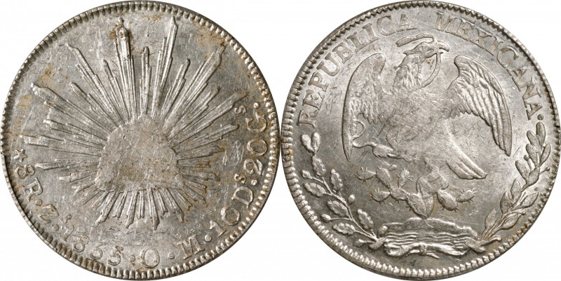 MEXICO. 8 Reales, 1855-Zs OM. Zacatecas Mint. PCGS MS-60.

KM-377.13; DP-Zs35....