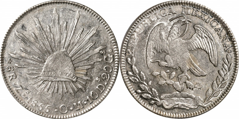 MEXICO. 8 Reales, 1855-Zs OM. Zacatecas Mint. PCGS AU-55.

KM-377.13; DP-Zs35....