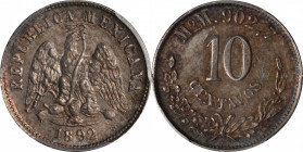 MEXICO. 10 Centavos, 1892-Mo M. Mexico City Mint. PCGS MS-62.

KM-403.7. Quite flashy and alluring, this nearly-choice minor possesses a great deal ...