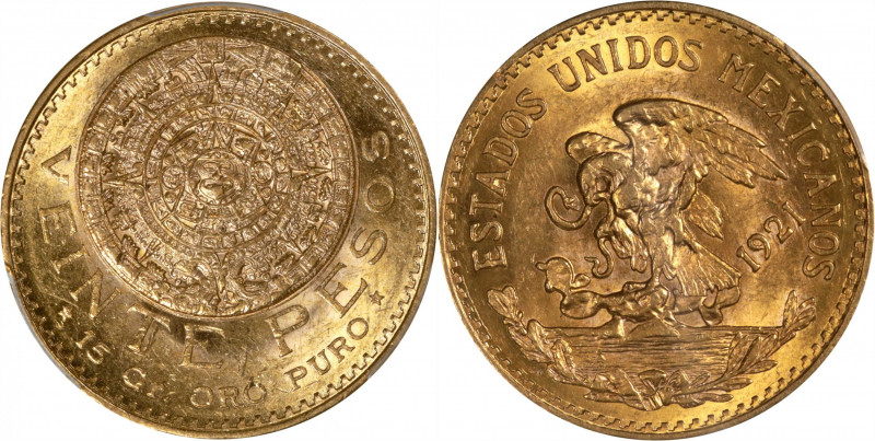 MEXICO. 20 Pesos, 1921/11. Mexico City Mint. PCGS MS-63.

Fr-171; KM-478. This...