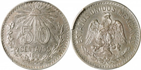 MEXICO. 50 Centavos, 1908-M. Mexico City Mint. PCGS AU-58.

KM-445. Boasting exceptional detail for the grade due to a bold strike and virtually no ...