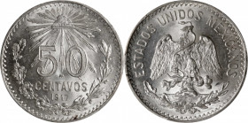 MEXICO. 50 Centavos, 1917-M. Mexico City Mint. PCGS MS-66.

KM-445. Billows of satiny mint frost crisscross the white surfaces of this spectacularly...